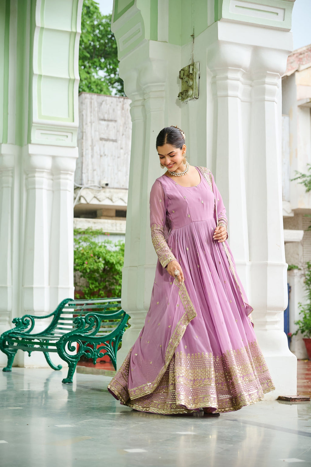Lorenvalley Fashion Pink Faux Georgette with Embroidered work Anarkali Gown with Dupatta - Distacart
