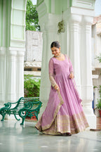 Lorenvalley Fashion Pink Faux Georgette with Embroidered work Anarkali Gown with Dupatta - Distacart