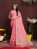 Lorenvalley Fashion Pink Soft Katan Silk Woven Design Zari Weaving Pallu Saree