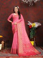 Lorenvalley Fashion Pink Organza Silk Woven Design with Rich Meenakari Weaving Pallu Saree