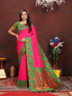 Lorenvalley Fashion Pink Soft Paithani Silk Woven Design Rich Zari Meenakari Weaving Saree