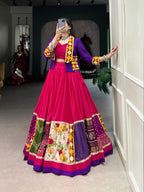 Lorenvalley Pink Pure Rayon with Plain With Printed And Gamthi Patch Work With Lace Touch Up Lehenga Choli