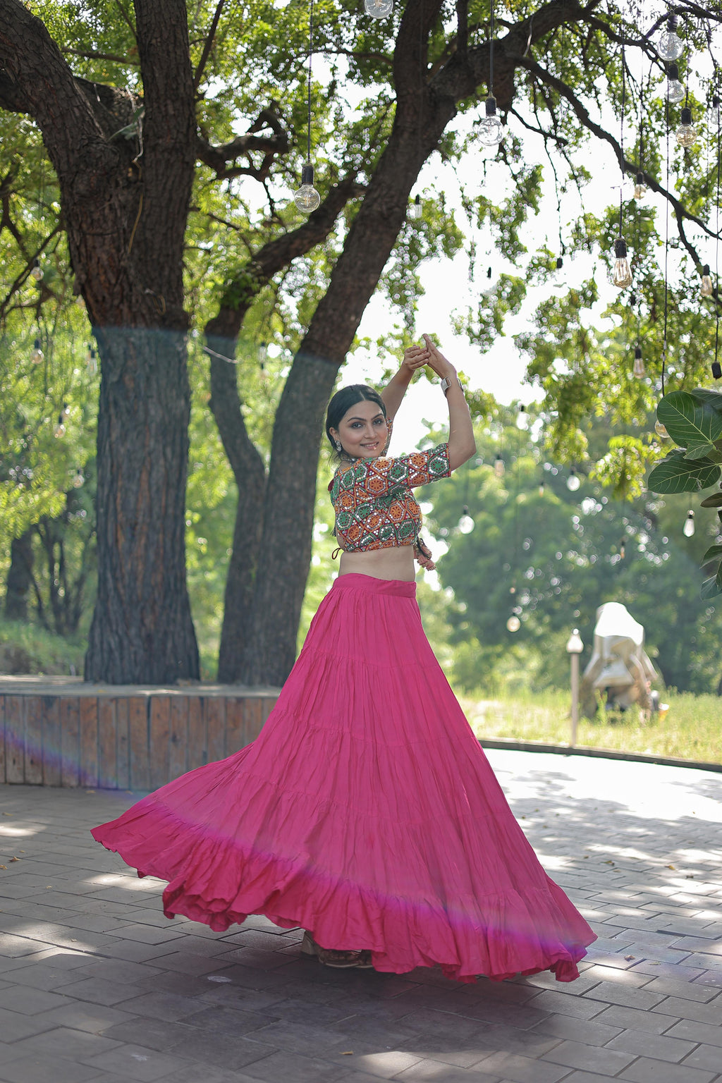 Lorenvalley Pink Premium Rayon Lehenga with Georgette Embroidered Traditional Thread work Choli