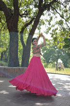 Lorenvalley Pink Premium Rayon Lehenga with Georgette Embroidered Traditional Thread work Choli