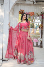 Lorenvalley Pink Gold Coin Fabric with Sequins and Thread Embroidered work Lehenga Choli with Dupatta