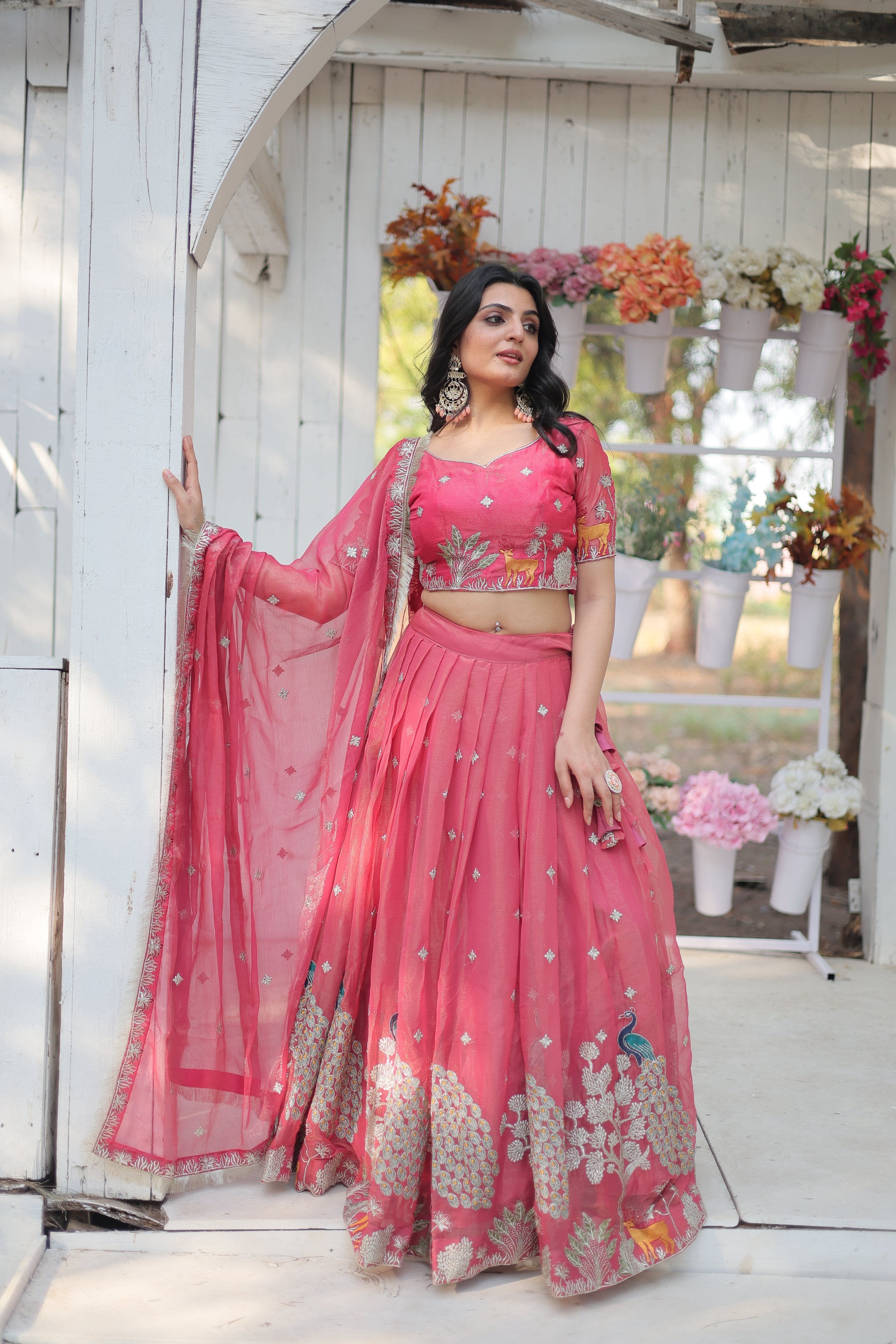 Lorenvalley Pink Gold Coin Fabric with Sequins and Thread Embroidered work Lehenga Choli with Dupatta