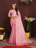Lorenvalley Fashion Pink Soft Katan Silk Woven Design Rich Zari Weaving Pallu Saree