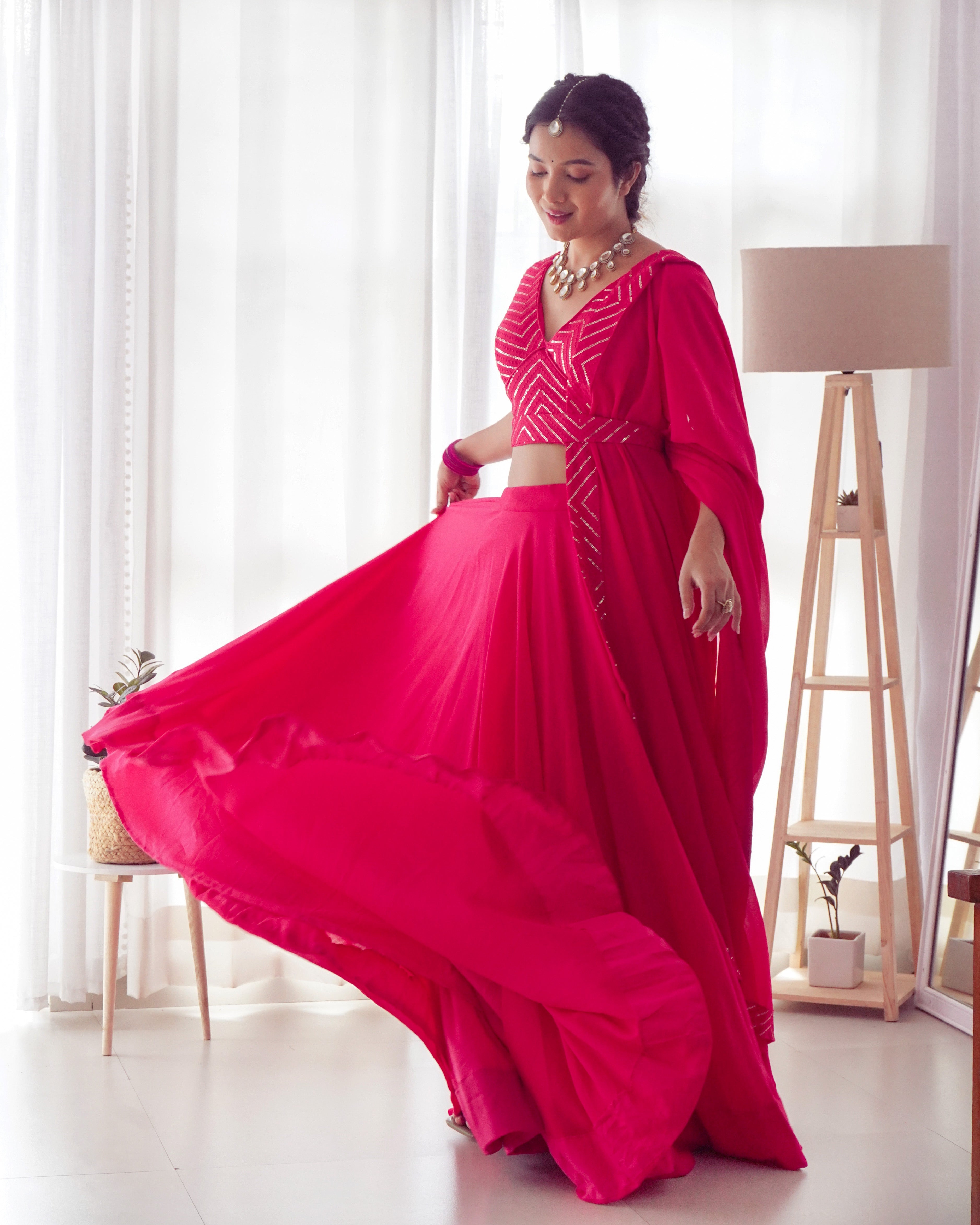 Lorenvalley Pink Faux Georgette Plain Micro Cotton Full Inner with Canvas Patta Double Lining Lehenga Choli