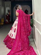 Lorenvalley Pink Tussar Silk with Bandhej Print Lehenga Choli