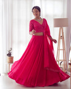Lorenvalley Pink Faux Georgette Plain Micro Cotton Full Inner with Canvas Patta Double Lining Lehenga Choli