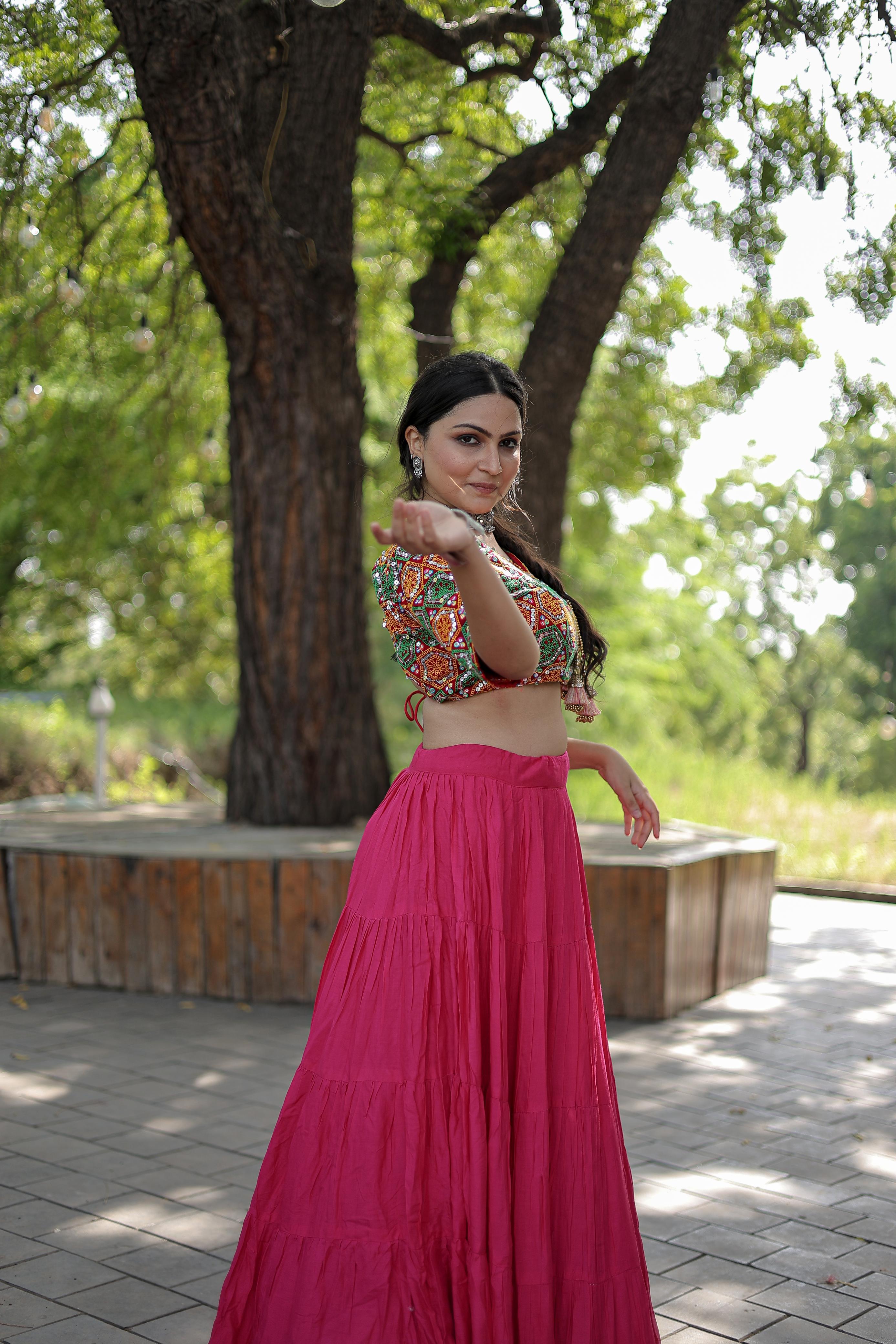 Lorenvalley Pink Premium Rayon Lehenga with Georgette Embroidered Traditional Thread work Choli