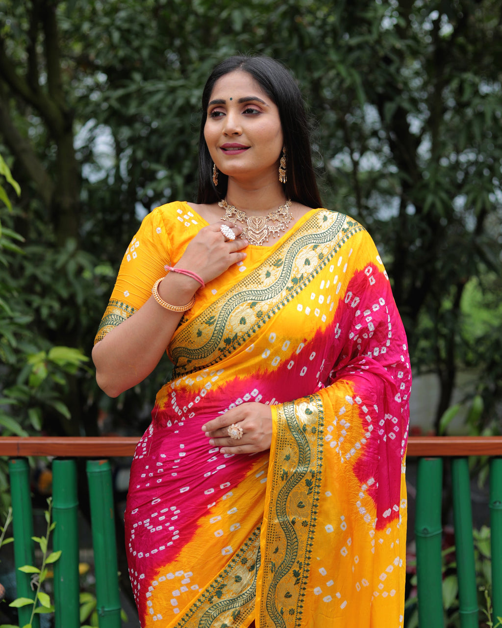 Lorenvalley Premium Pure Bandhej Tapeta Soft light weight silk saree with zari weaving Border - Multicolor