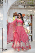 Lorenvalley Pink Gold Coin Fabric with Sequins and Thread Embroidered work Lehenga Choli with Dupatta
