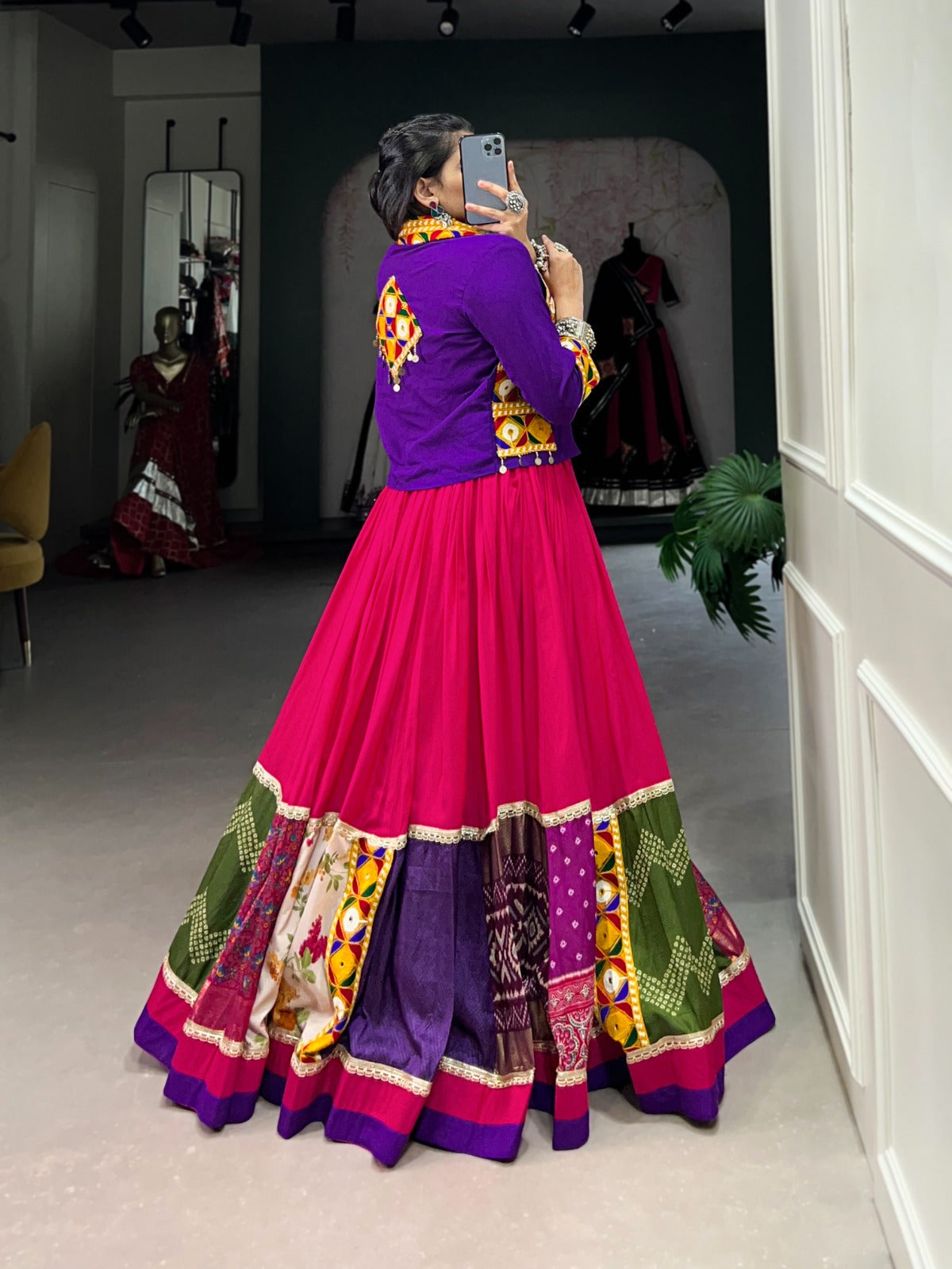 Lorenvalley Pink Pure Rayon with Plain With Printed And Gamthi Patch Work With Lace Touch Up Lehenga Choli