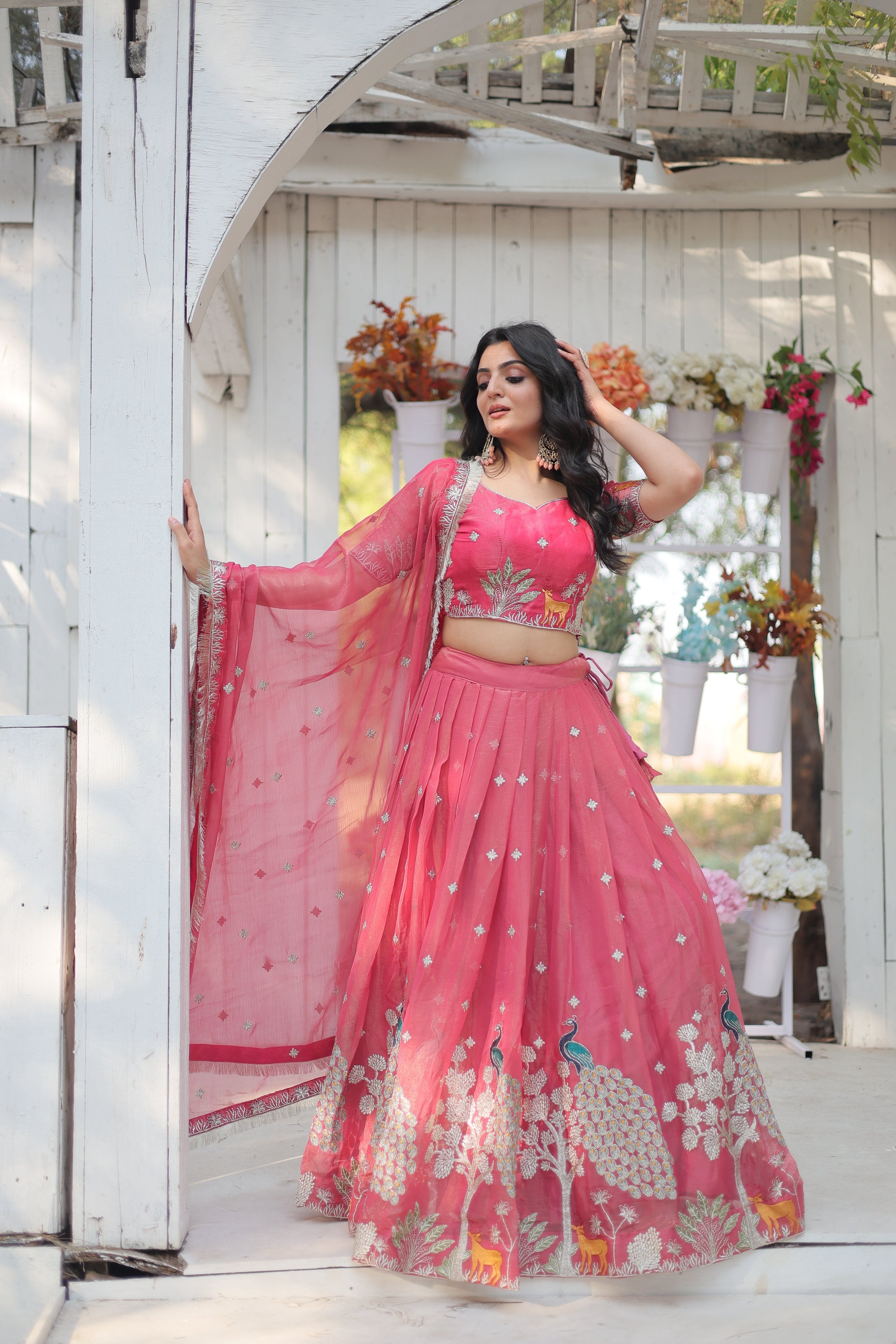 Lorenvalley Pink Gold Coin Fabric with Sequins and Thread Embroidered work Lehenga Choli with Dupatta