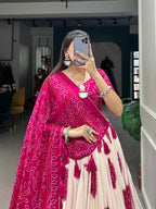 Lorenvalley Pink Tussar Silk with Bandhej Print Lehenga Choli