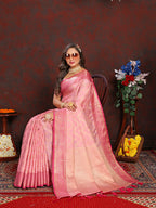 Lorenvalley Fashion Pink Soft Katan Silk Woven Design Zari Weaving Pallu Saree