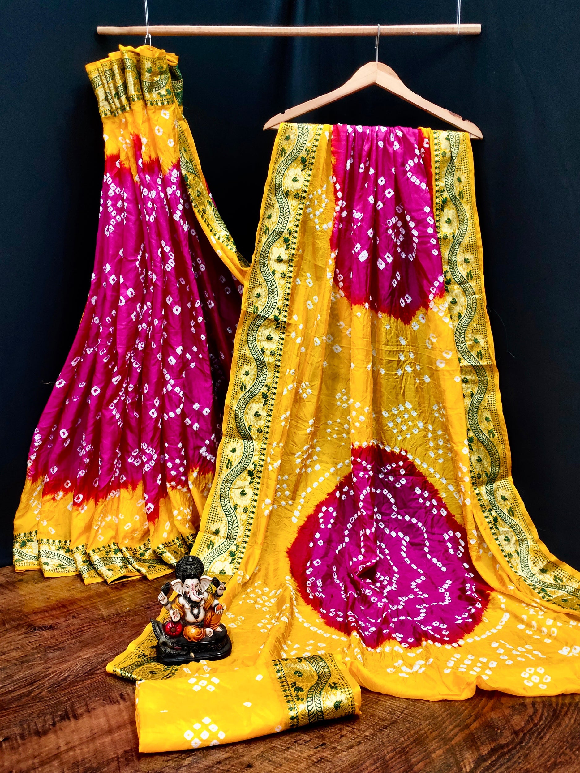 Lorenvalley Premium Pure Bandhej Tapeta Soft light weight silk saree with zari weaving Border - Multicolor