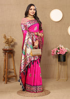 Lorenvalley Fashion Pink Soft Paithani Silk Woven Design Rich Meenakari Zari Weaving Pallu Saree