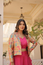 Lorenvalley Pink Premium Chinnon Lehenga Choli with Jacquard Woven Design Koti