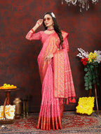 Lorenvalley Fashion Pink Organza Silk Woven Design with Rich Meenakari Weaving Pallu Saree