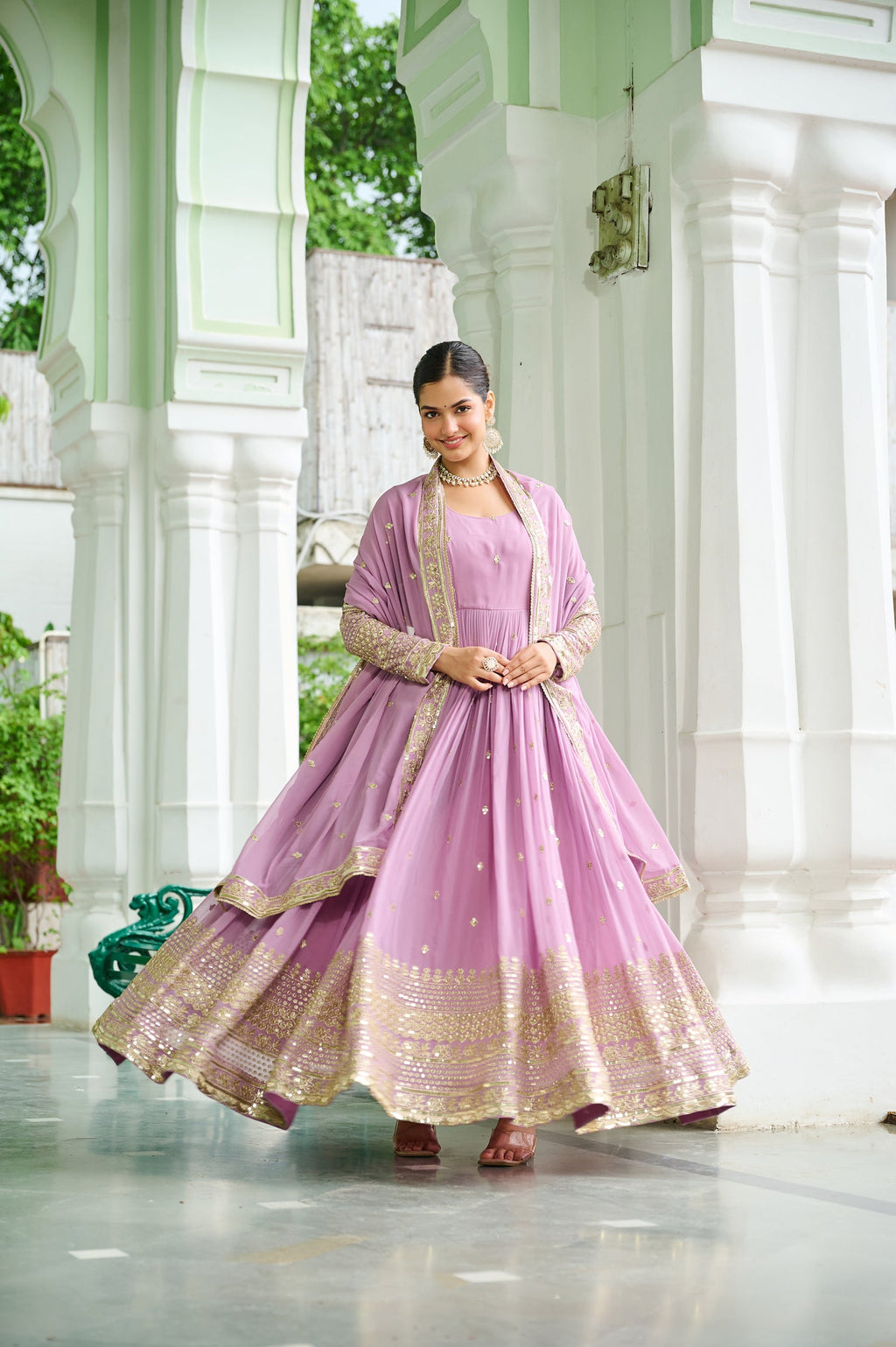Lorenvalley Fashion Pink Faux Georgette with Embroidered work Anarkali Gown with Dupatta - Distacart