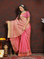 Lorenvalley Fashion Pink Soft Katan Silk Woven Design Zari Weaving Pallu Saree