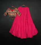 Lorenvalley Pink Premium Rayon Lehenga with Georgette Embroidered Traditional Thread work Choli