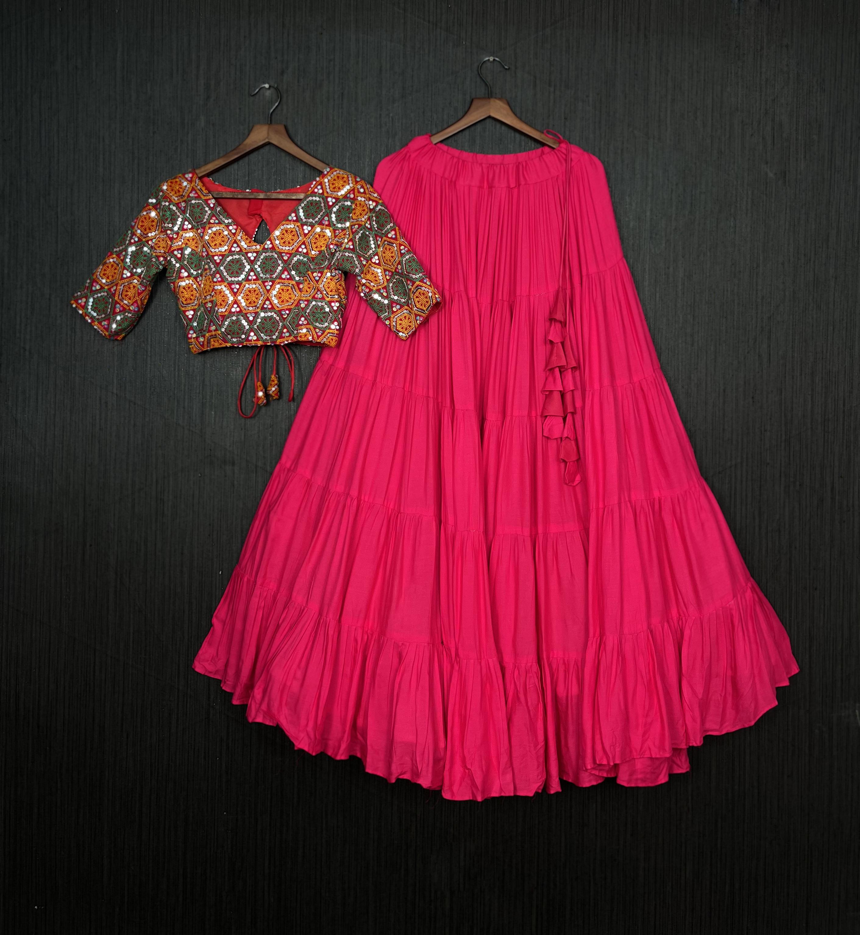 Lorenvalley Pink Premium Rayon Lehenga with Georgette Embroidered Traditional Thread work Choli