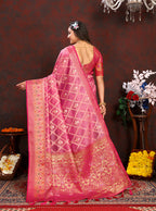 Lorenvalley Fashion Pink Organza Silk Woven Design with Rich Meenakari Weaving Pallu Saree