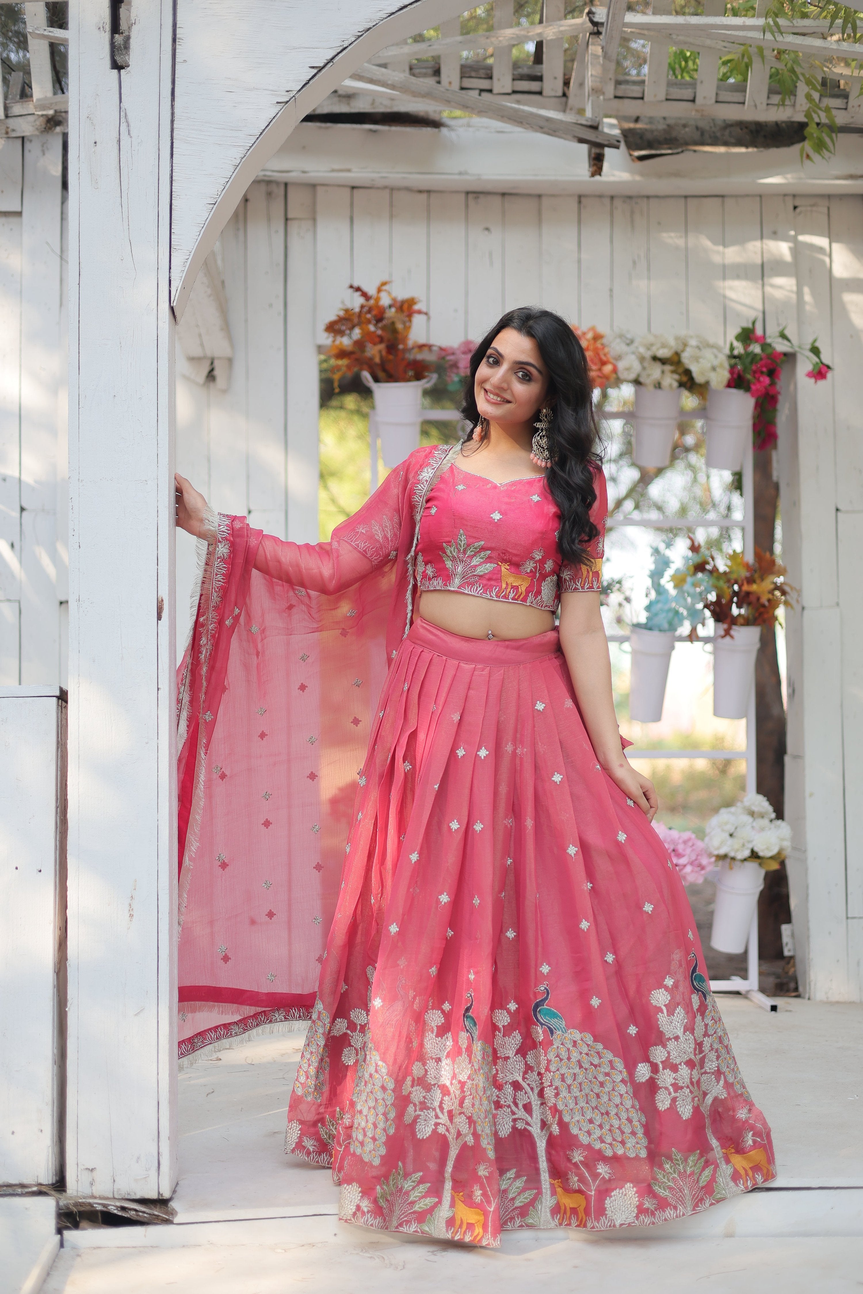 Lorenvalley Pink Gold Coin Fabric with Sequins and Thread Embroidered work Lehenga Choli with Dupatta