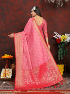 Lorenvalley Fashion Pink Organza Silk Woven Design with Rich Meenakari Weaving Pallu Saree
