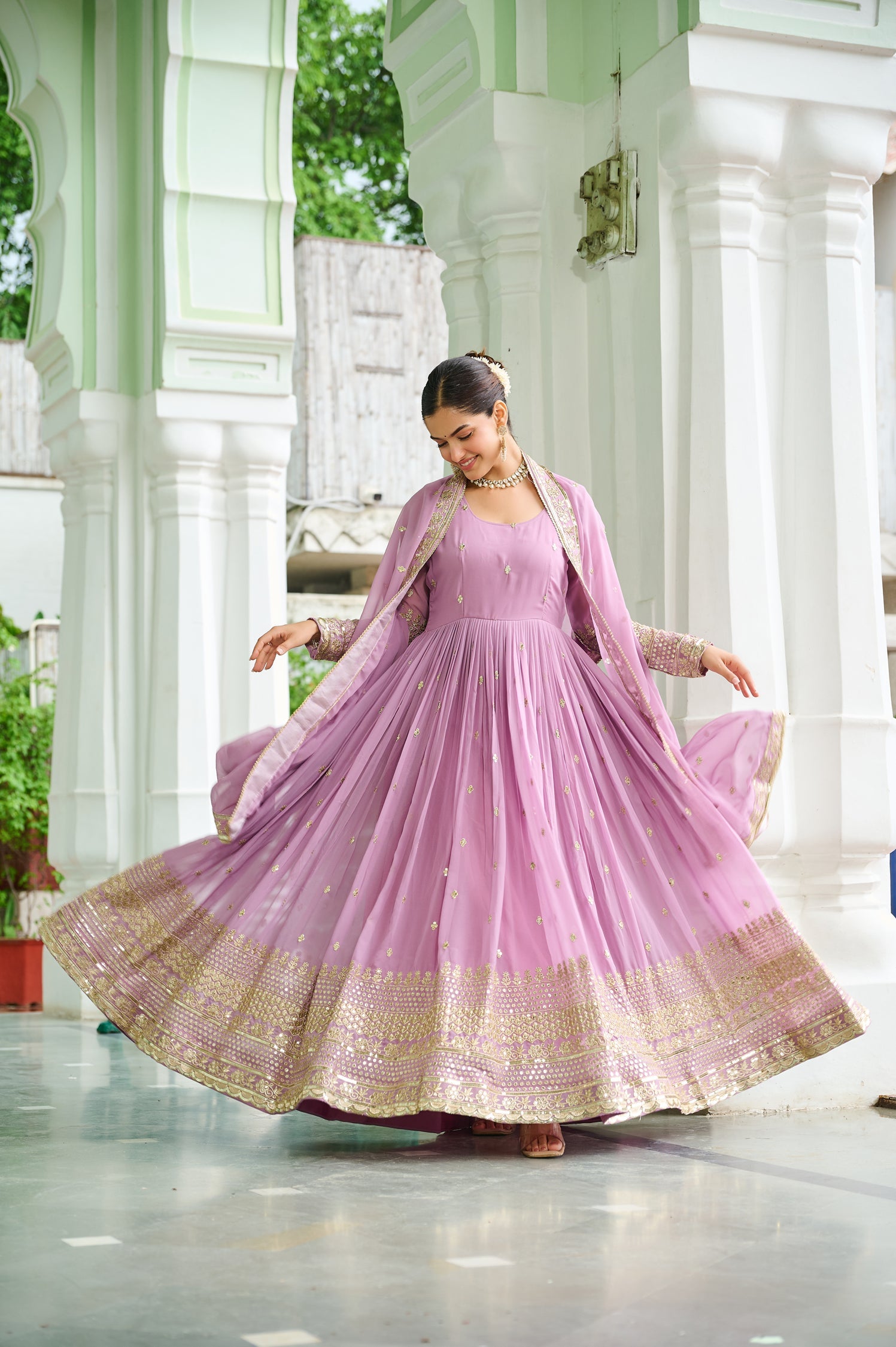 Lorenvalley Fashion Pink Faux Georgette with Embroidered work Anarkali Gown with Dupatta - Distacart