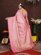 Lorenvalley Fashion Pink Soft Katan Silk Woven Design Rich Zari Weaving Pallu Saree
