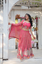 Lorenvalley Pink Gold Coin Fabric with Sequins and Thread Embroidered work Lehenga Choli with Dupatta