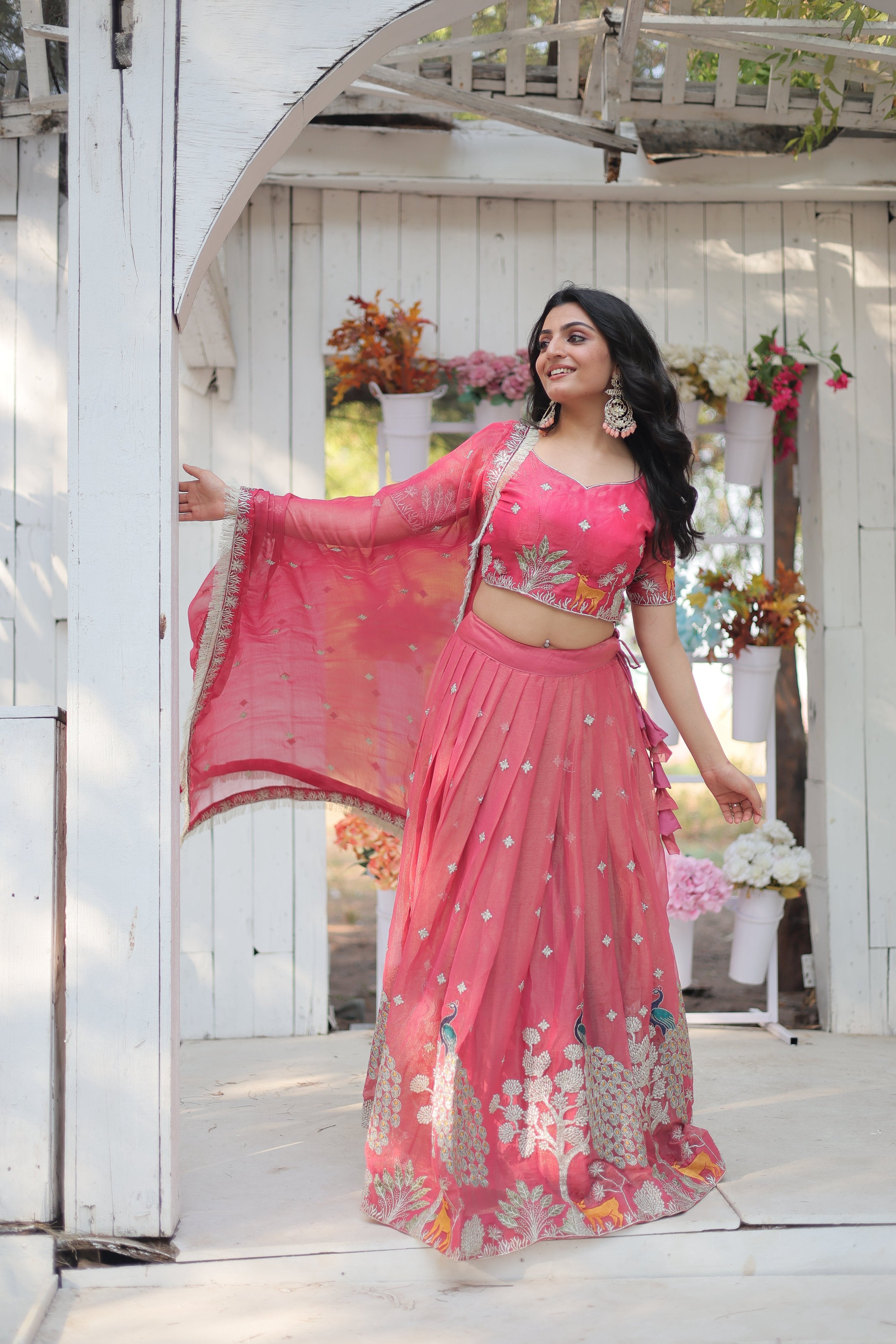 Lorenvalley Pink Gold Coin Fabric with Sequins and Thread Embroidered work Lehenga Choli with Dupatta