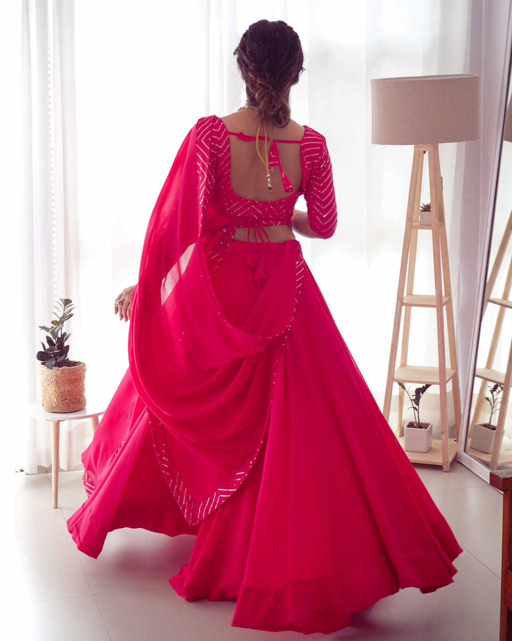 Lorenvalley Pink Faux Georgette Plain Micro Cotton Full Inner with Canvas Patta Double Lining Lehenga Choli