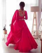 Lorenvalley Pink Faux Georgette Plain Micro Cotton Full Inner with Canvas Patta Double Lining Lehenga Choli