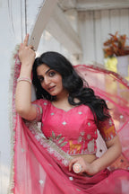Lorenvalley Pink Gold Coin Fabric with Sequins and Thread Embroidered work Lehenga Choli with Dupatta