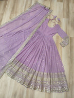Lorenvalley Fashion Pink Faux Georgette with Embroidered work Anarkali Gown with Dupatta - Distacart