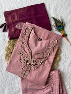 Lorenvalley Fashion Pink Roman Silk Hand Work Kurta Pant with Dupatta - Distacart