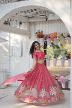Lorenvalley Pink Gold Coin Fabric with Sequins and Thread Embroidered work Lehenga Choli with Dupatta