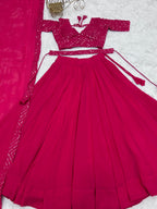 Lorenvalley Pink Faux Georgette Plain Micro Cotton Full Inner with Canvas Patta Double Lining Lehenga Choli