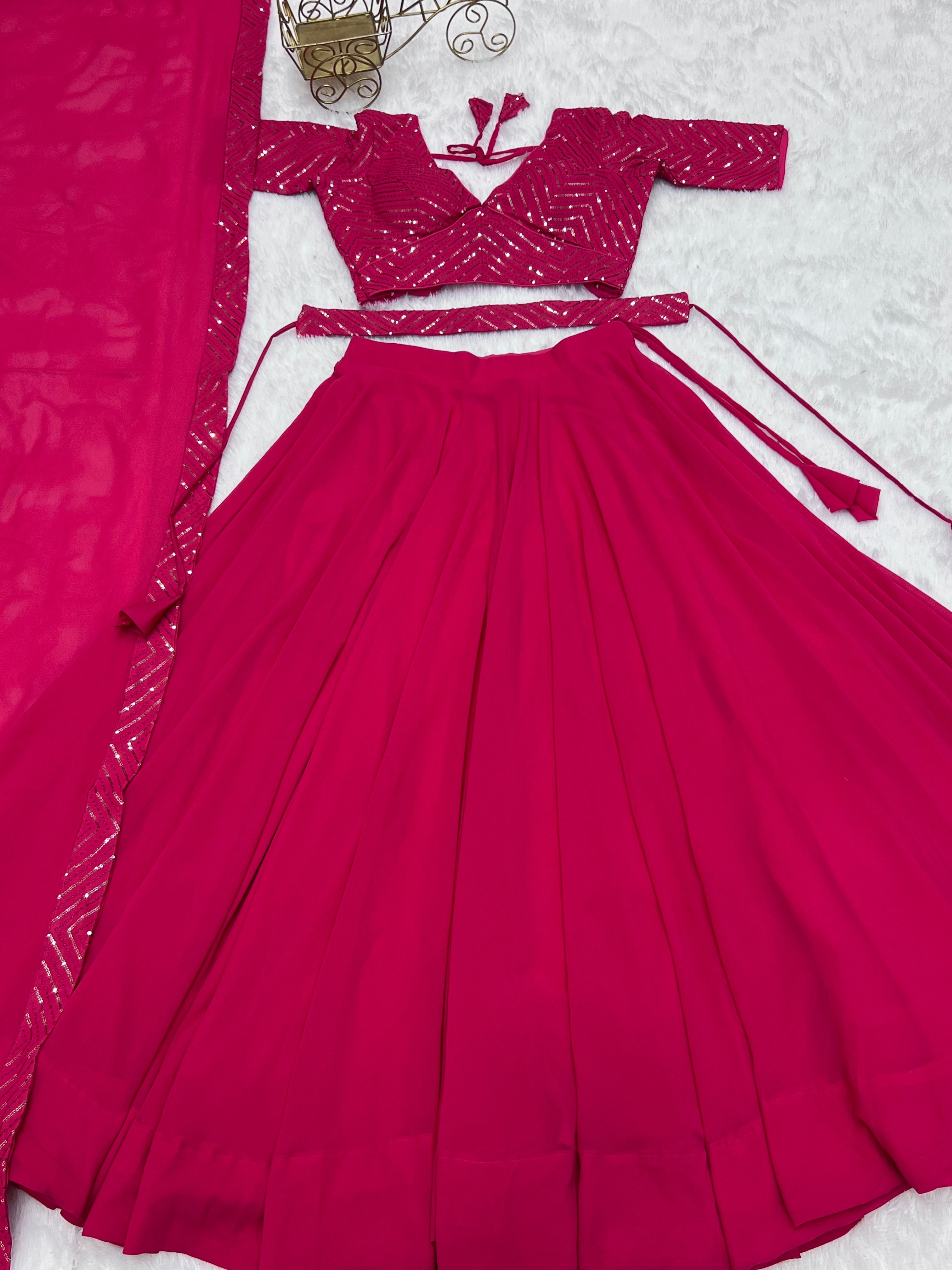 Lorenvalley Pink Faux Georgette Plain Micro Cotton Full Inner with Canvas Patta Double Lining Lehenga Choli