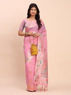 Anaita Pink Linen Woven Work Saree With Blouse - Distacart