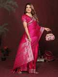 Anaita Pink Zari Weaving Work Satin Silk Saree With Blouse - Distacart