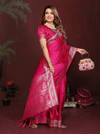 Anaita Pink Zari Weaving Work Satin Silk Saree With Blouse - Distacart