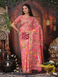Anaita Pink Linen Printed Saree With Blouse - Distacart