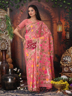 Anaita Pink Linen Printed Saree With Blouse - Distacart