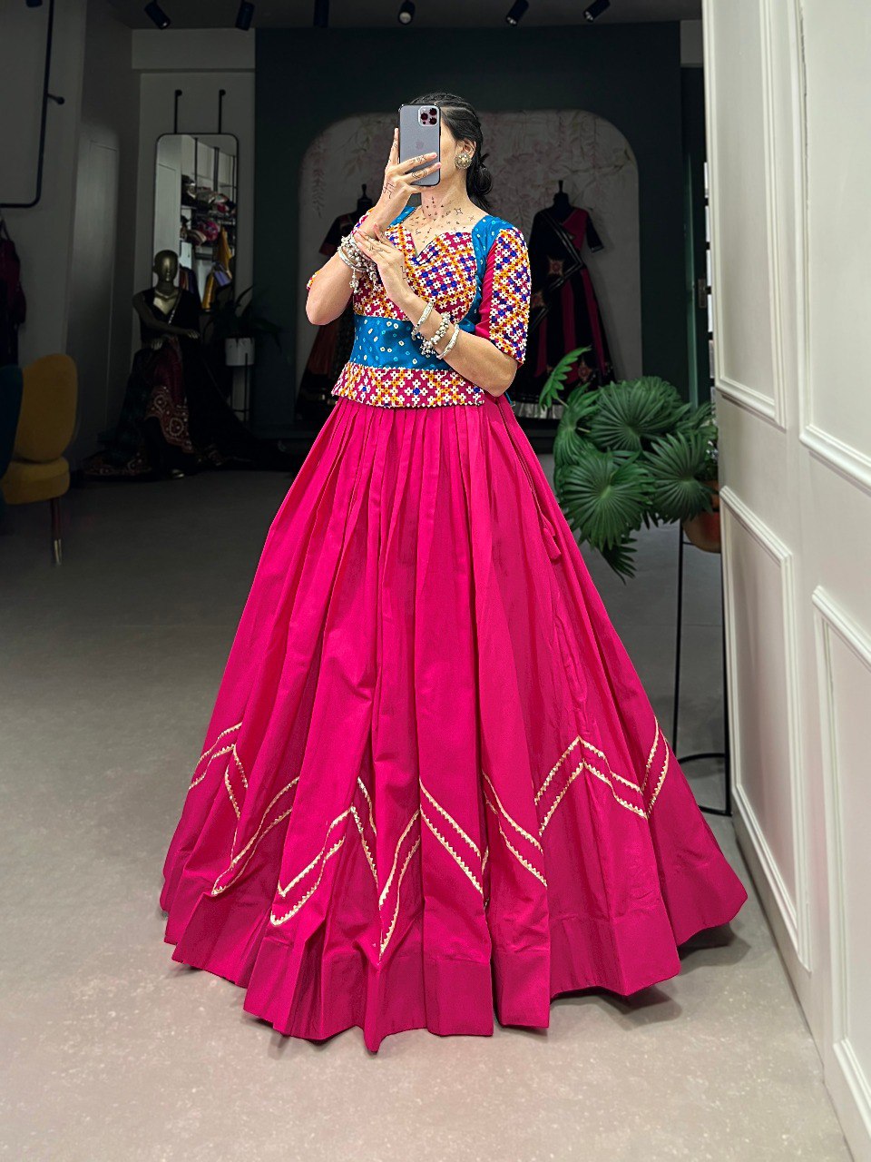 Lorenvalley Pure Cotton Pink Plain With Gota Patti Touch Up Lehenga Choli